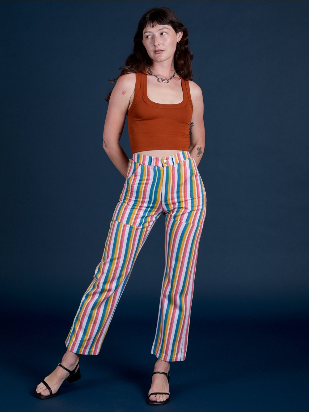 NWOT! Big Bud Press WORK PANTS in RAINBOW STRIPE Print